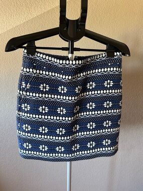 J. Crew Navy and White Floral Stripe Mini Skirt